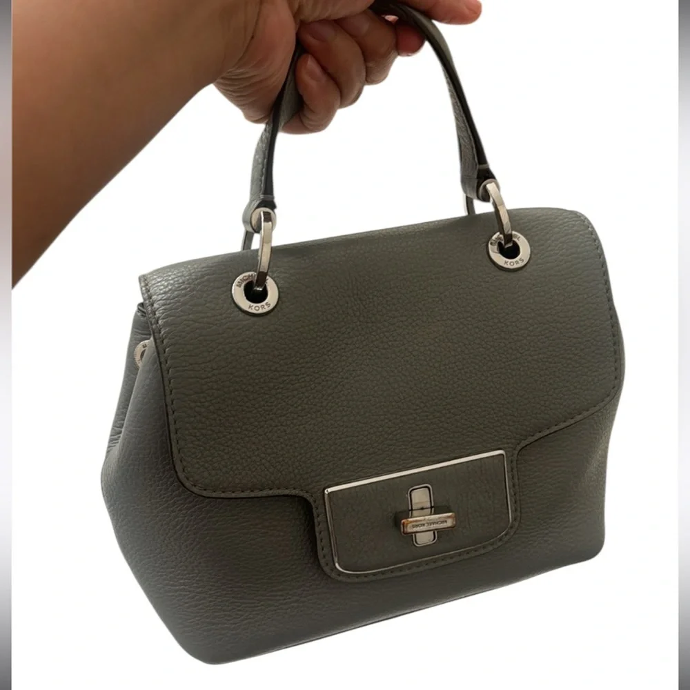 Michael Kors Emery Small Leather Satchel Bag. Steel Gray - Picture 3 of 14